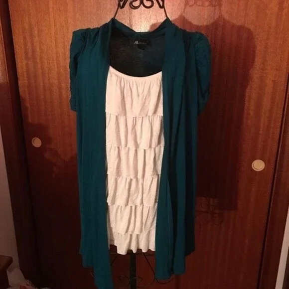 AB Studio Teal and White Blouse - Picture 1 of 5